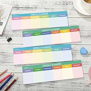 200 Sheets Weekly Planner Notepad Tear off 2.8 x 9.5 Inch Weekly Calendar Pad to Do List Notepad Adhesive Horizontal Schedule Sticky Pad for Planner Reminder Office School(Colorful)