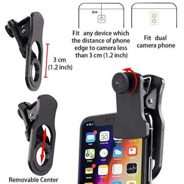 Cell Phone Camera Lenses Kit, 4 in 1 18X Telescopic Zoom Lens/4K HD Super Wide Angle/Macro/Fisheye Lens/Tripod/Camera Shutter Compatible with iPhone 12 11 Xs Max 8 7 6 Plus, Samsung Moto and More