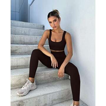 QINSEN Workout Leggings for Women High Waist,Seamless Workout Padded Bra 2 Piece Outfits Set Black M