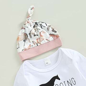 DNOMAID YZARC Western Baby Boy Girl Outfits Letters Print Long Sleeve Romper Bodysuit Cow Print Pants Hat 3Pcs Clothes Set (Pink Horse, 0-3 Months)