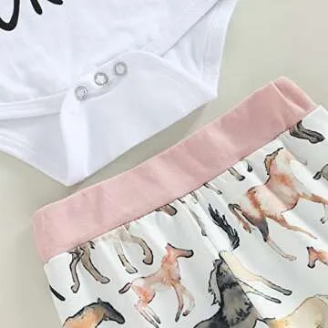 DNOMAID YZARC Western Baby Boy Girl Outfits Letters Print Long Sleeve Romper Bodysuit Cow Print Pants Hat 3Pcs Clothes Set (Pink Horse, 0-3 Months)