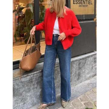 Acmplla Cardigan Sweaters for Women Chunky Knit Cardigans Long Sleeve Button Sweater Jacket 2024 Fall Winter Red M