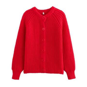 Acmplla Cardigan Sweaters for Women Chunky Knit Cardigans Long Sleeve Button Sweater Jacket 2024 Fall Winter Red M