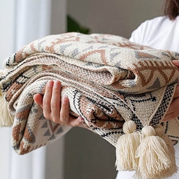 Cozy Boho Knitted Tassel Throw Blanket - All Seasons 50x60