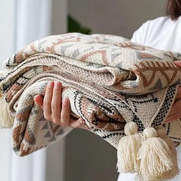 Cozy Boho Knitted Tassel Throw Blanket - All Seasons 50x60