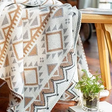 Knitted Boho Tassel Throw Blanket for Sofa & Couch