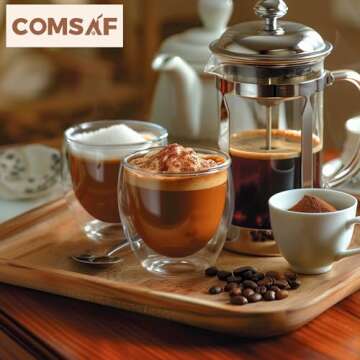 ComSaf 8oz Glass Coffee Mugs Set for Elegant Beverage Enjoyment