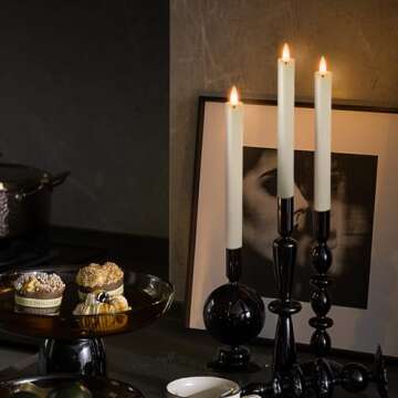 Bighfue LED Flameless Candle, 3D Flickering Taper Battery Operated Candle with Remote Control 10-Key Button, Real Wax 6-Pack for Mantel Christmas Wedding Gift Decoration (Ivory, 0.78 W''9.6 H'')