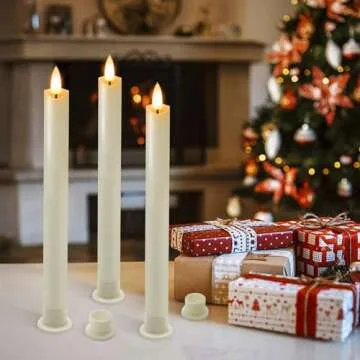 Bighfue LED Flameless Candle, 3D Flickering Taper Battery Operated Candle with Remote Control 10-Key Button, Real Wax 6-Pack for Mantel Christmas Wedding Gift Decoration (Ivory, 0.78 W''9.6 H'')