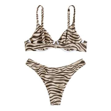 SweatyRocks Women's 2 Piece Swimsuit Zebra Stripe Push Up Bikini Sets Multicolor Medium