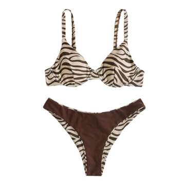 SweatyRocks Zebra Stripe Push Up Bikini Set for Women
