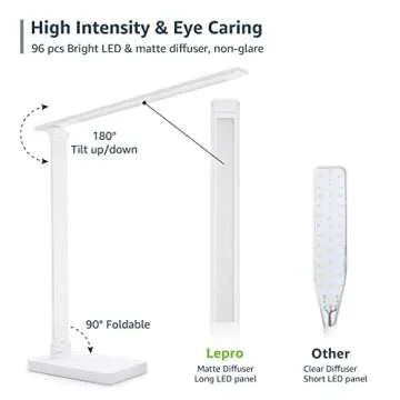 Lepro LED Desk Lamp with USB Charging Port Dimmable Home Office Touch Control Reading Table Lamp,3 Color Modes with 5 Brightness Level, School Dorm Room Essentials, Task Lamp, Sewing, Crafting, White