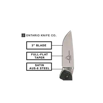 Ontario Knife Company Rat II, Satin AUS-8 Stainless Steel Drop-Point Blade Folding Pocket Knife, Black Nylon Handle Liner Lock Knife, Everyday Carry Knife – ON8860