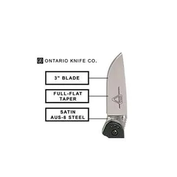 Ontario Knife Company Rat II, Satin AUS-8 Stainless Steel Drop-Point Blade Folding Pocket Knife, Black Nylon Handle Liner Lock Knife, Everyday Carry Knife – ON8860