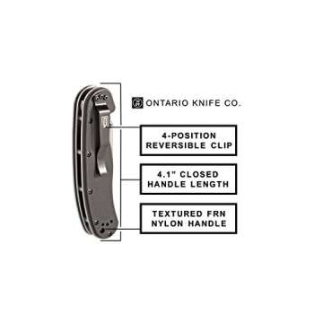 Ontario Knife Company Rat II, Satin AUS-8 Stainless Steel Drop-Point Blade Folding Pocket Knife, Black Nylon Handle Liner Lock Knife, Everyday Carry Knife – ON8860