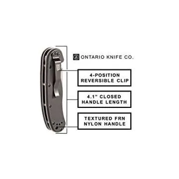 Ontario Knife Company Rat II, Satin AUS-8 Stainless Steel Drop-Point Blade Folding Pocket Knife, Black Nylon Handle Liner Lock Knife, Everyday Carry Knife – ON8860
