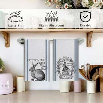 Auomily Vintage Easter Bunny Floral Decorative Kitchen Towels Set of 2, Farmhouse Rabbit Hand Towels...