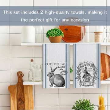 Auomily Vintage Easter Bunny Towels Set of 2 Decorative