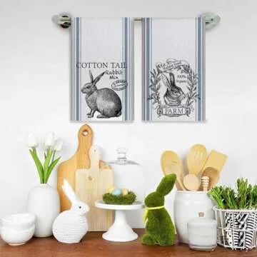 Auomily Vintage Easter Bunny Towels Set of 2 Decorative