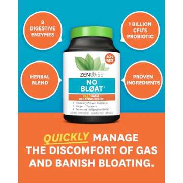 Zenwise Health NO Bloat Probiotics for Women and Men Digestive Health with Ginger, Dandelion, and Lactase, Digestive Enzymes for Gas and Bloating Relief - Vegan Water Retention Pills - 160 CT