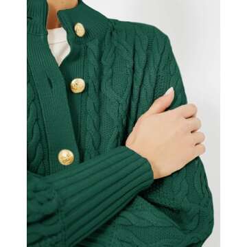 YEXPINE Women's Cardigan Sweater Button Down Long Sleeve Fall Jacket Short Chunky Knit Outerwear Coats Trendy Casual Outfits Green