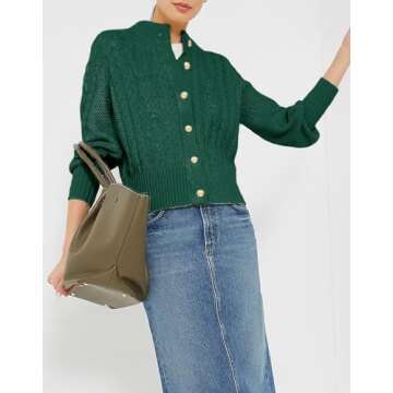 YEXPINE Women's Cardigan Sweater Button Down Long Sleeve Fall Jacket Short Chunky Knit Outerwear Coats Trendy Casual Outfits Green