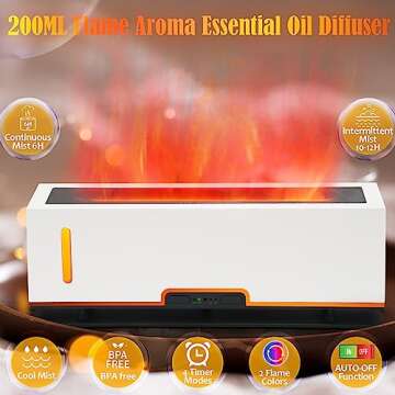 Diffuserlove Flame Diffuser Humidifier Essential Oil Diffusers 200ml Desk Aroma Diffusers for Home Office Cool Fire Air Diffuser (Size:9.8" L x 2.67" W x 3.5" H)