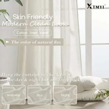 120 Inch Long Linen Curtains,Mount with Back Tab Hooks Belt for Rail Track,Light Filtering Semi Sheer Large Tall Window High Ceiling Curtain for Living Room,2 Panels Drapes,Cream(Ivory/Off White)