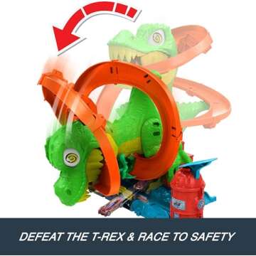 Hot Wheels City T-Rex Blaze Battle Playset - 1:64 Scale Cars
