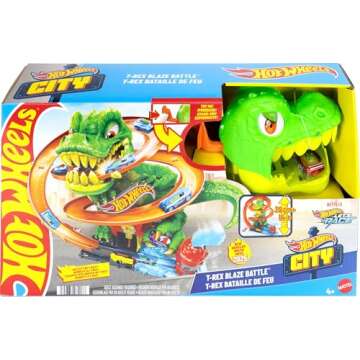 Hot Wheels City T-Rex Blaze Battle Playset - 1:64 Scale Cars