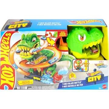 Hot Wheels City T-Rex Blaze Battle Playset - 1:64 Scale Cars