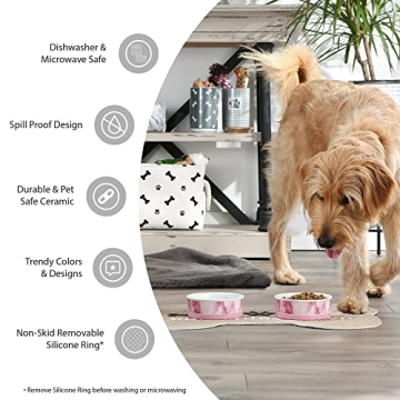 Bone Dry Paw & Patch Ceramic Pet Bowls Set of 2