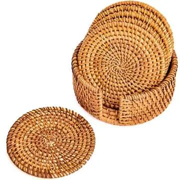 Artera Handmade Natural Rattan Coasters - Eco-Friendly Round Straw Woven Set