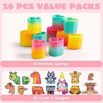 JOYIN 28 Packs Animal Cards with Coil Springs Rainbow Springs, Stress Relief Coil Toys with Cards fo...