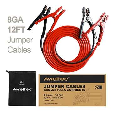 AWELTEC Jumper Cables for car, UL-Listed 8 Gauge 12 Feet Heavy Duty Booster Cables with Carry Bag (8...