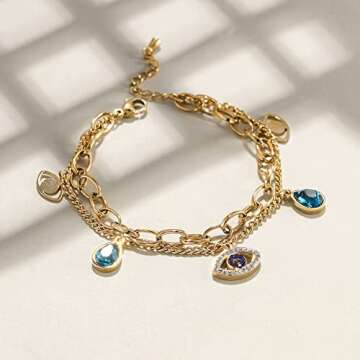 CIUNOFOR 14K Gold Filled Evil Eye Bracelets for Women, Adjustable Bead Bracelet Cute Evil Eye Bracel...