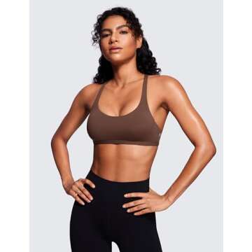 CRZ YOGA Womens Strappy Sports Bra - Criss Cross Back Padded Medium Support Wireless Gym Cami Workou...