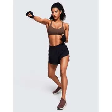 CRZ YOGA Womens Strappy Sports Bra - Criss Cross Back Padded Medium Support Wireless Gym Cami Workout Yoga Coffee Brown Large