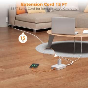 Power Strip Surge Protector Flat Plug, TESSAN 15 FT Extension Cord with Multiple Outlets, 1080J Prot...