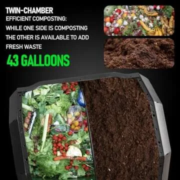Hourleey 43 Gallon Dual Chamber Tumbling Compost Bin: Durable & Efficient
