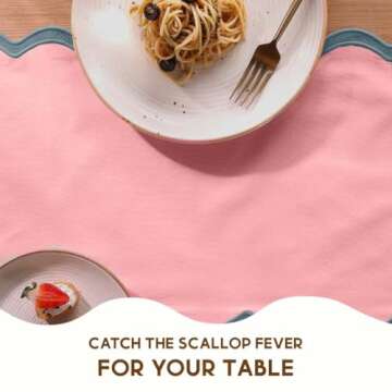 Folkulture Valentine Table Runner 72 Inches Long for Home Decor, 100% Cotton Boho Table Runner Outdoor, Rustic Dining Table Runner or Scalloped Table Runner for Coffee Table Decor ( Laguna Blush )