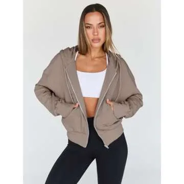 Trendy Queen Hoodies for Women Full Zip Up Cropped Sweatshirts Jackets Casual Comfy Gym Tops Fall Ou...