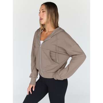 Trendy Queen Hoodies for Women Full Zip Up Cropped Sweatshirts Jackets Casual Comfy Gym Tops Fall Outfits Winter Clothes 2025 CoffeGrey M