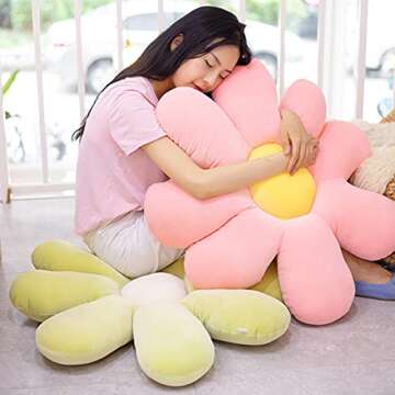 Kekeso Flower Floor Pillow Seating Cushion Daisy Flower Throw Pillow Cute Room Decor for Girls Flower Plush for Reading and Lounging Comfy Pillow (38cm/14.96inch, Pink)