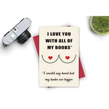 Yerasiw Funny Anniversary Card, Birthday Card, Love You with All of My Bo*bs Card for Boyfriend Husband Him