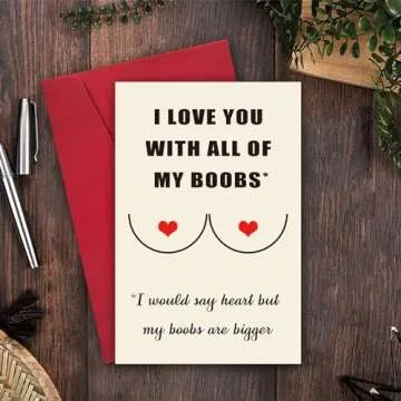 Yerasiw Funny Anniversary Card, Birthday Card, Love You with All of My Bo*bs Card for Boyfriend Husband Him