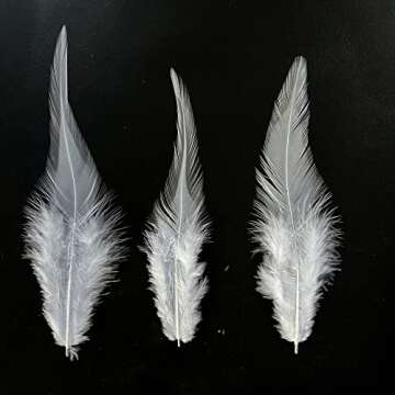 Happy Feather 100PCS Saddle Hackle Rooster Feather for Crafts, 5-7 inch Natural Pheasant Neck Feathers DIY Pendant Earrings Dream Catcher-White