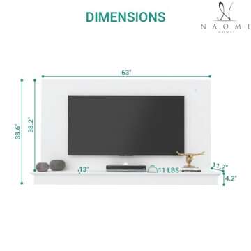 Naomi Home Deborah Floating Entertainment Center for up to 55 inch TVs, TV Wall Panel with LED Strip and Shelf, Floating TV Stand, White