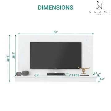 Naomi Home Deborah Floating Entertainment Center for up to 55 inch TVs, TV Wall Panel with LED Strip and Shelf, Floating TV Stand, White