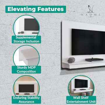 Naomi Home Deborah Floating Entertainment Center for up to 55 inch TVs, TV Wall Panel with LED Strip and Shelf, Floating TV Stand, White